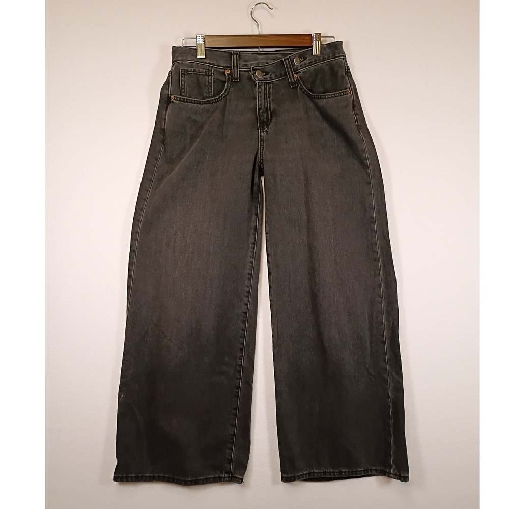 Grunge Old Navy Girls 14 Black Super Baggy Wide Leg High Rise Adjustable Jeans